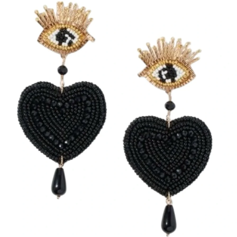 Chico’s Beaded Heart & Eye Dangle Earrings